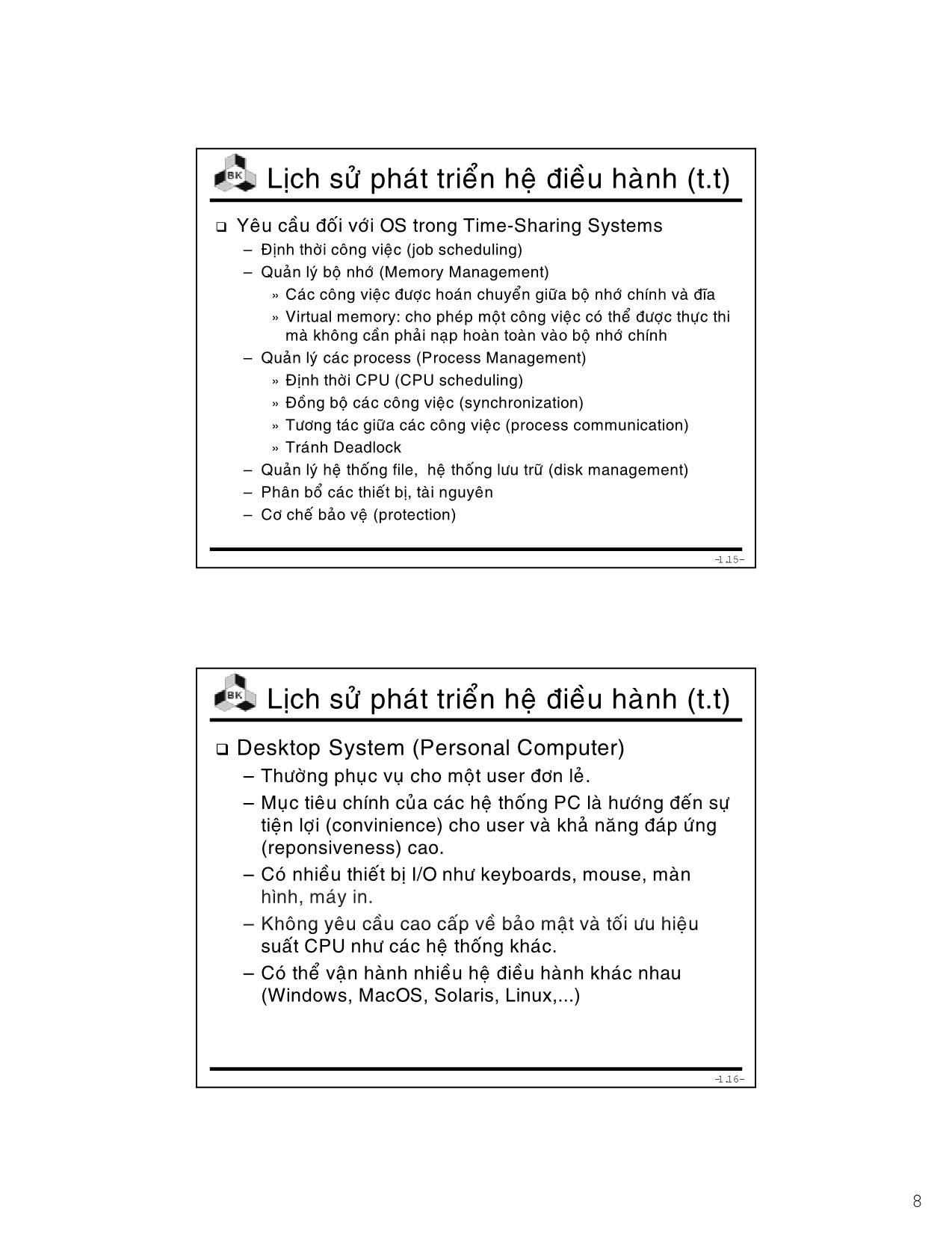 Bài giảng Hệ điều hành - Chương 1: Tổng quan về hệ điều hành - Lê Ngọc Minh trang 8