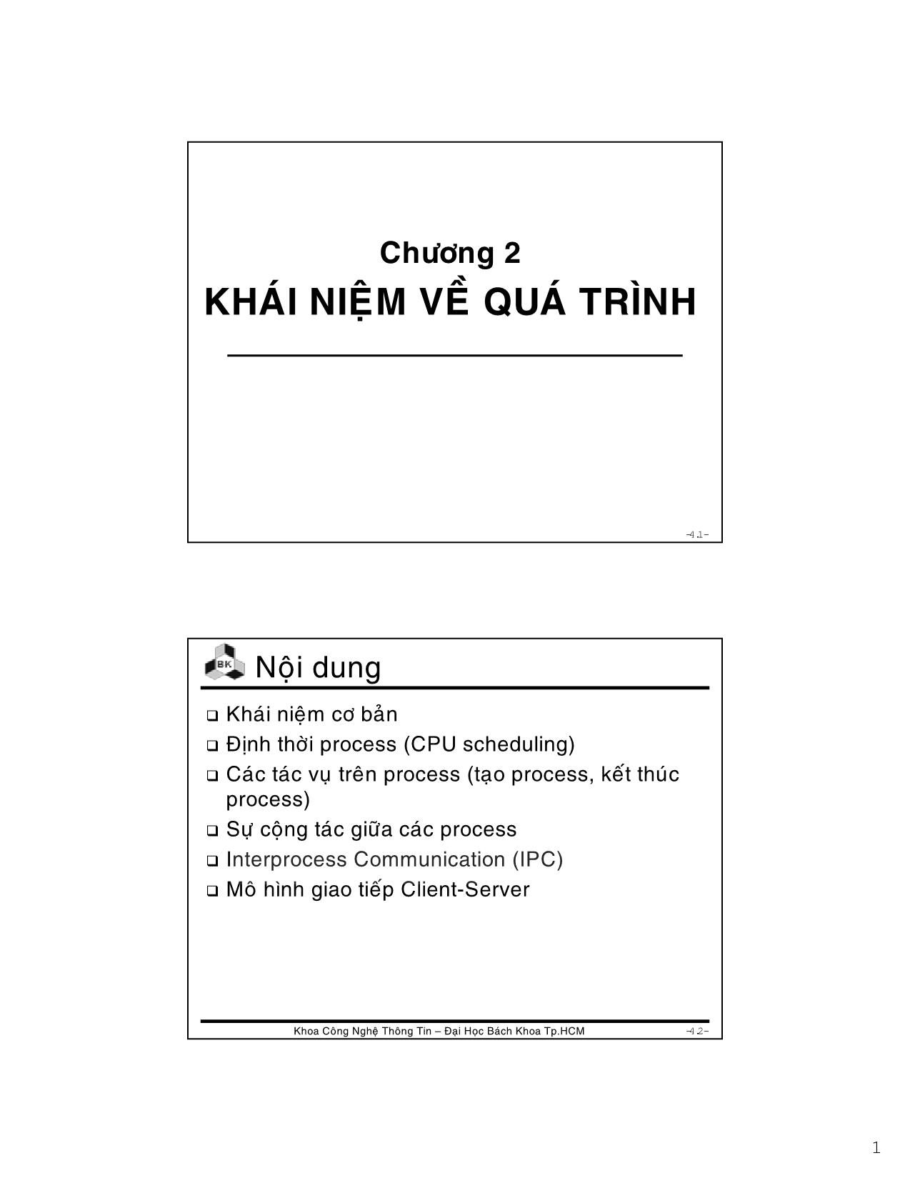 Bài giảng Hệ điều hành - Chương 2: Khái niệm về quá trình - Lê Ngọc Minh trang 1