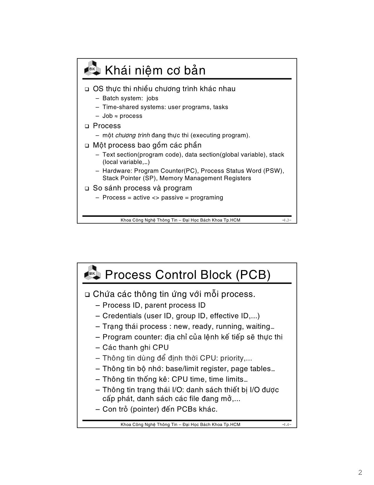 Bài giảng Hệ điều hành - Chương 2: Khái niệm về quá trình - Lê Ngọc Minh trang 2