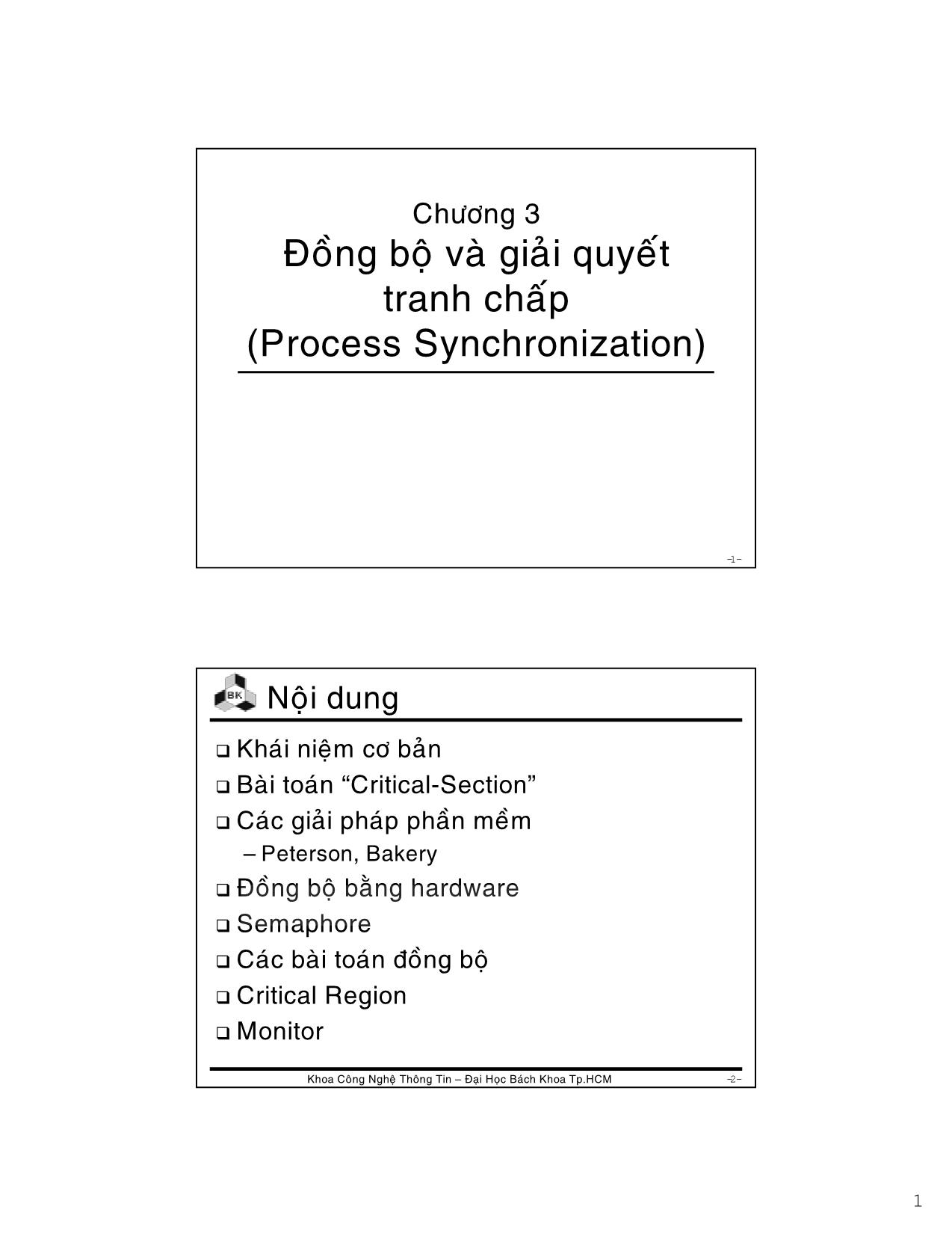 Bài giảng Hệ điều hành - Chương 3: Đồng bộ và giải quyết tranh chấp - Lê Ngọc Minh trang 1