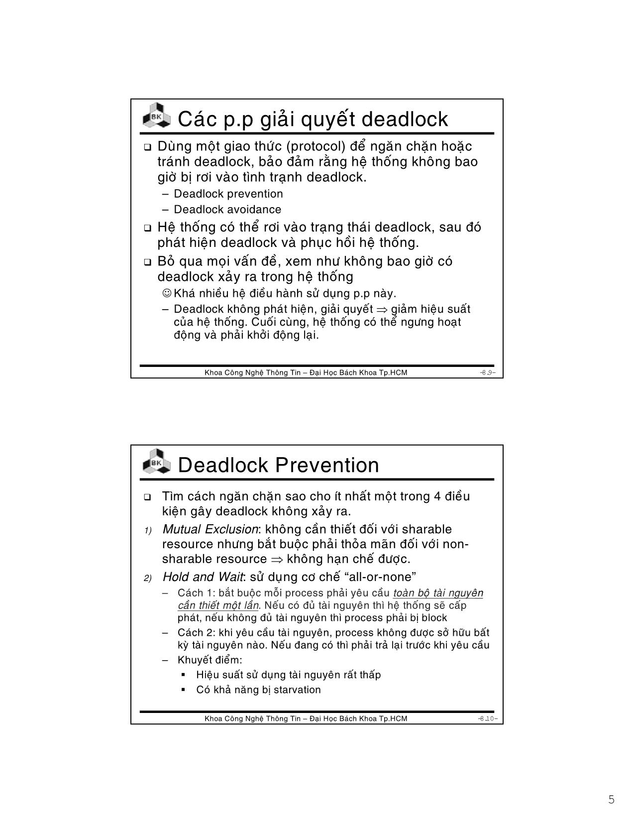 Bài giảng Hệ điều hành - Chương 4: Deadlock - Lê Ngọc Minh trang 5