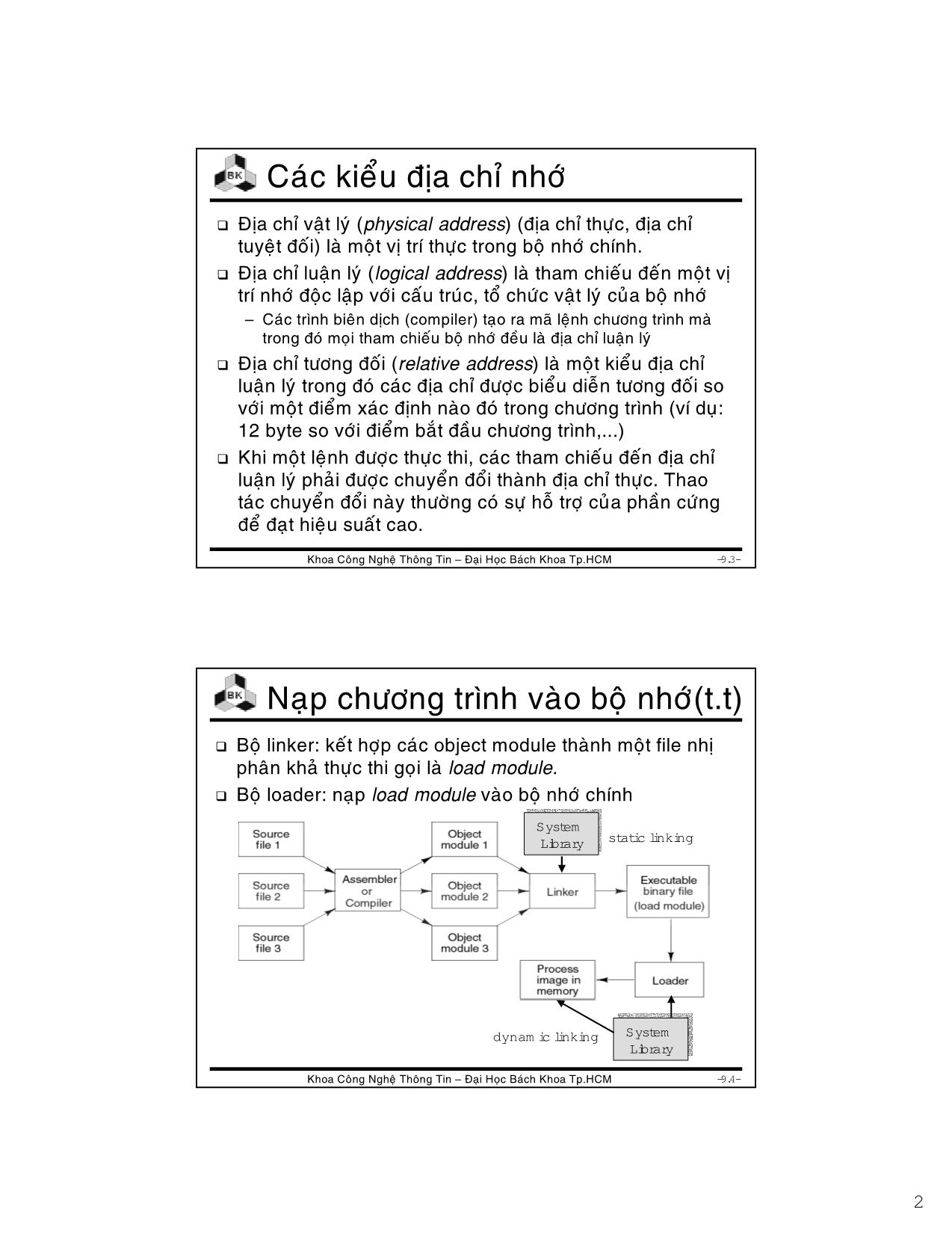 Bài giảng Hệ điều hành - Chương 6: Memory management - Lê Ngọc Minh trang 2