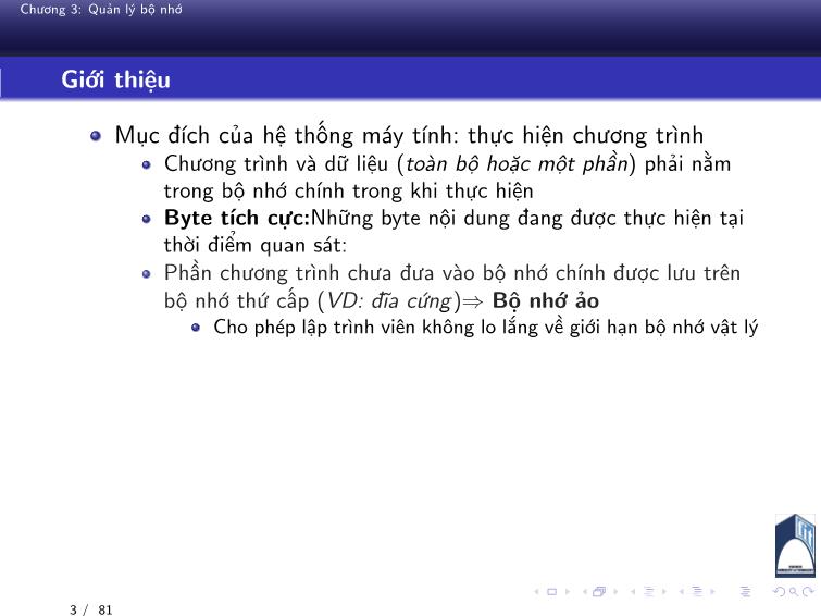 Bài giảng Hệ điều hành - Chương 3: Quản lý bộ nhớ - Phan Đăng Hải trang 3