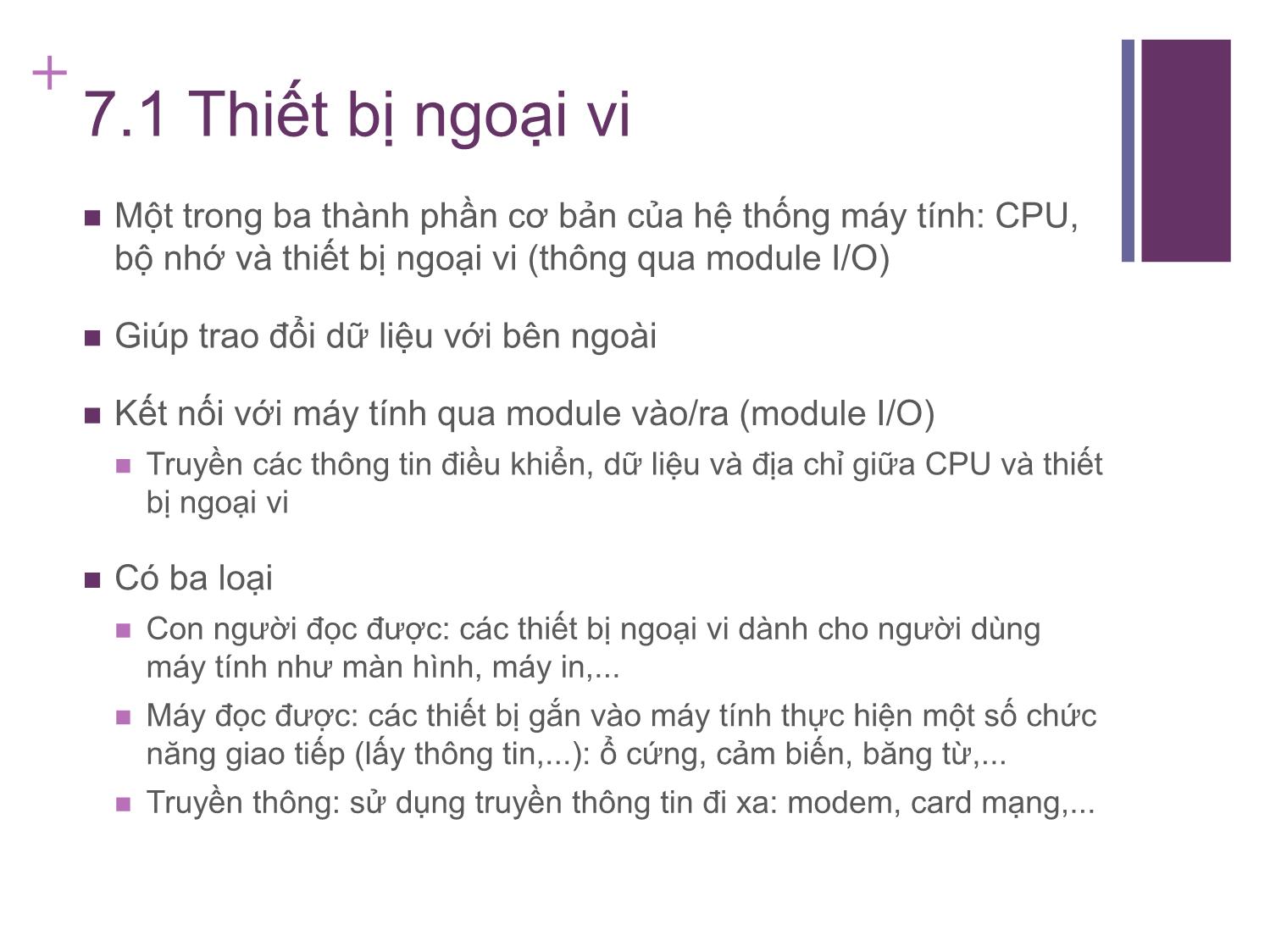 Bài giảng Kiến trúc máy tính - Chương 7: Thiết bị ngoại vi - Nguyễn Thị Phương trang 3