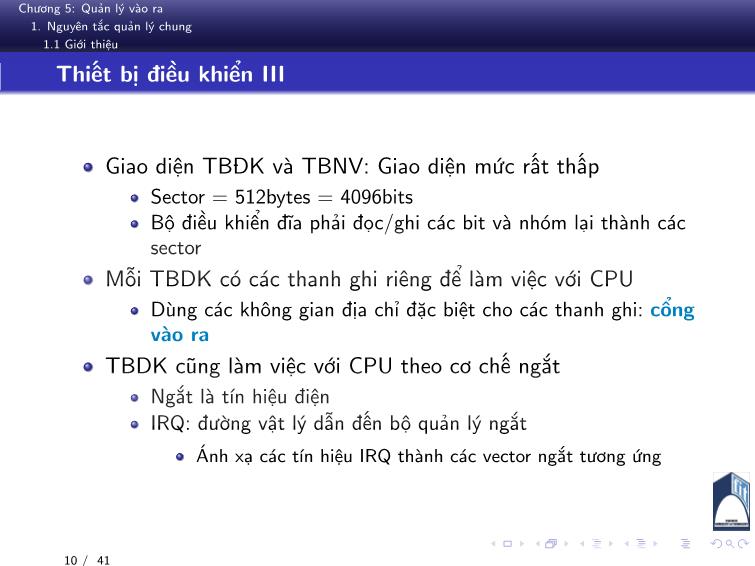 Bài giảng Hệ điều hành - Chương 5: Quản lý vào ra - Phan Đăng Hải trang 10