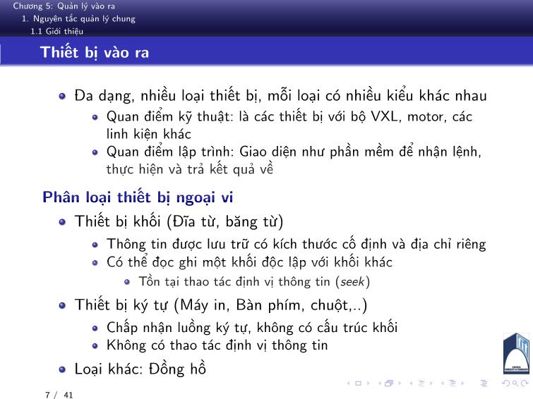 Bài giảng Hệ điều hành - Chương 5: Quản lý vào ra - Phan Đăng Hải trang 7