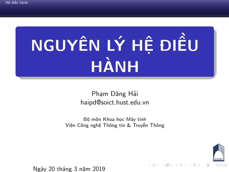 Bài giảng Nguyên lý hệ điều hành - Chương 3: Quản lý bộ nhớ - Phan Đăng Hải trang 1