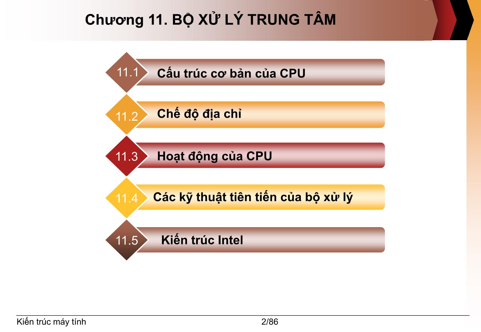 Bài giảng Kiến trúc máy tính - Chương 11: Bộ xử lý trung tâm - Nguyễn Thị Phương trang 2