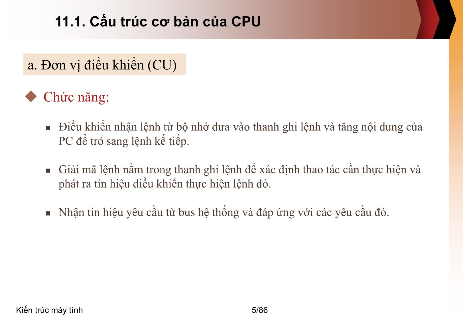 Bài giảng Kiến trúc máy tính - Chương 11: Bộ xử lý trung tâm - Nguyễn Thị Phương trang 5