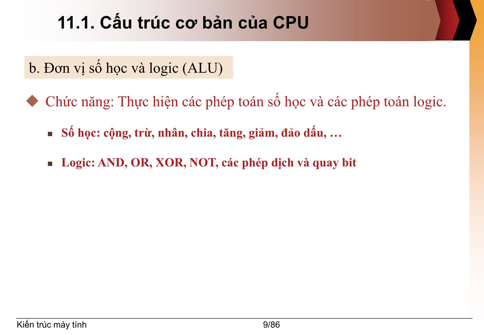 Bài giảng Kiến trúc máy tính - Chương 11: Bộ xử lý trung tâm - Nguyễn Thị Phương trang 9