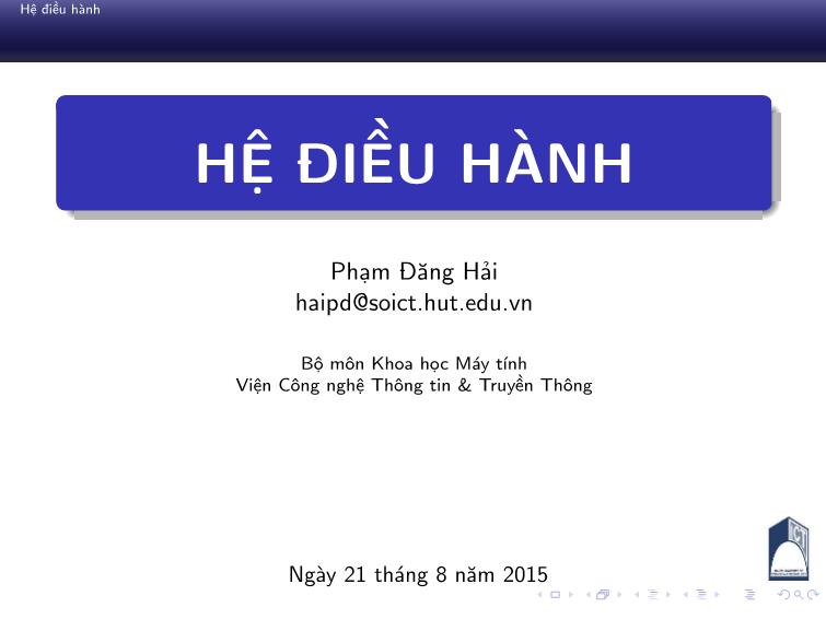 Bài giảng Nguyên lý hệ điều hành - Chương 5: Quản lý vào ra - Phan Đăng Hải trang 1