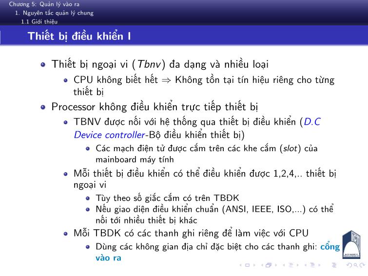 Bài giảng Nguyên lý hệ điều hành - Chương 5: Quản lý vào ra - Phan Đăng Hải trang 8