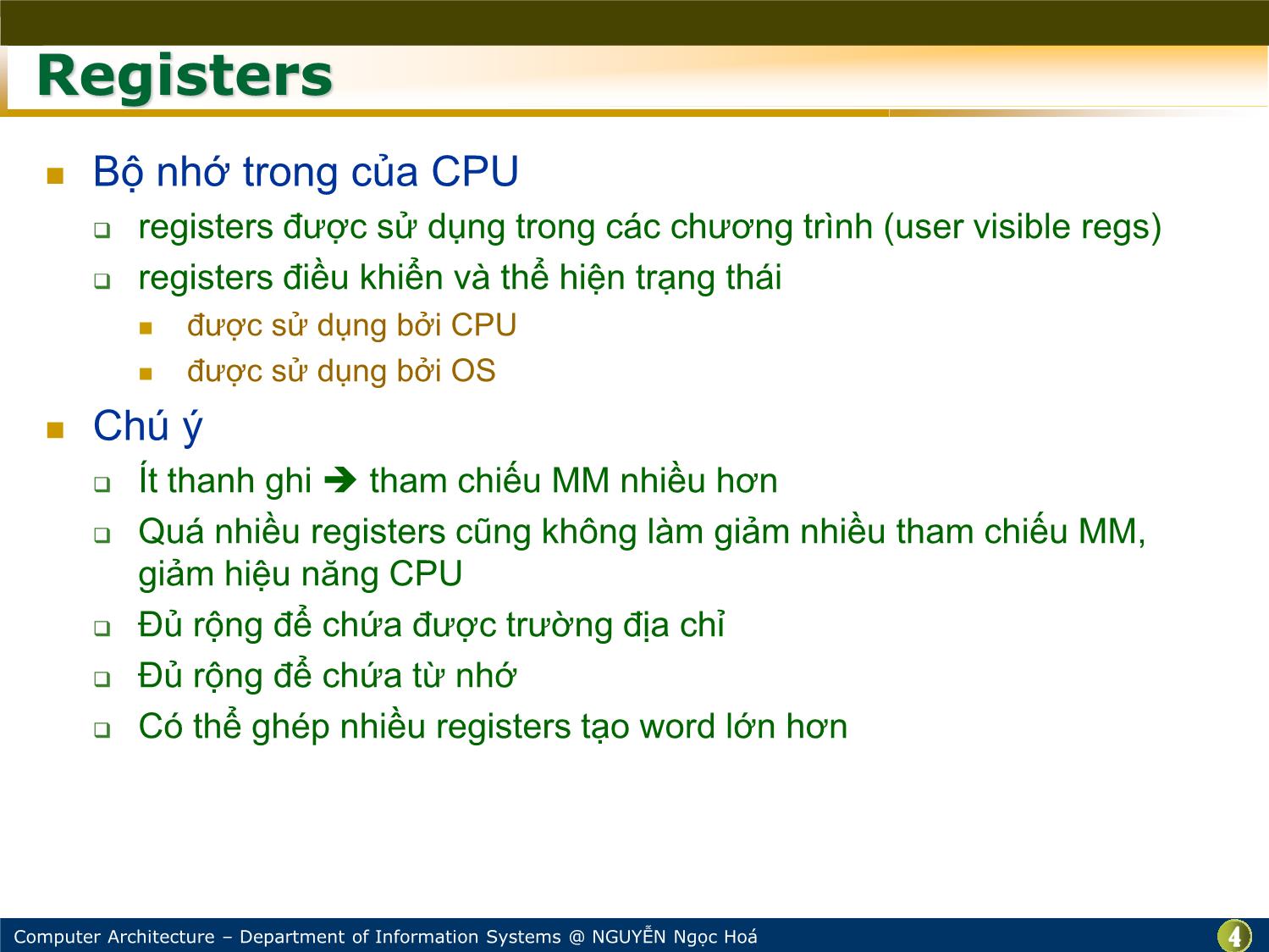 Bài giảng Kiến trúc máy tính - Chương: CPU - Nguyễn Ngọc Hóa trang 4