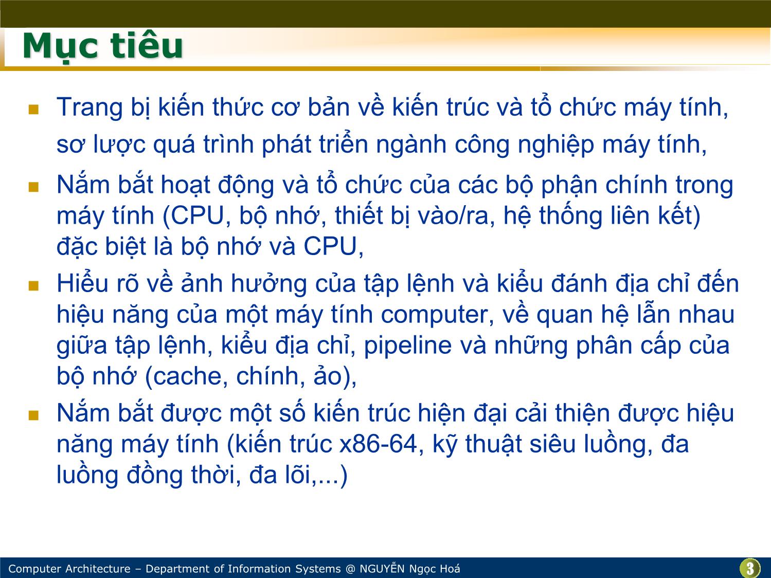 Bài giảng Kiến trúc máy tính - Chương mở đầu: Giới thiệu môn học - Nguyễn Ngọc Hóa trang 3