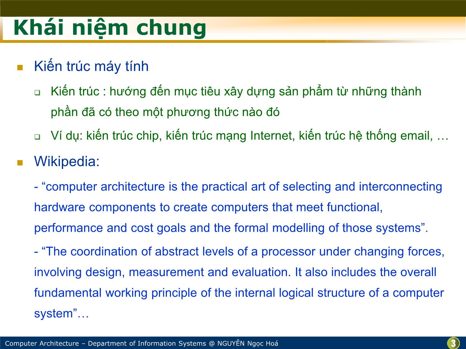 Bài giảng Kiến trúc máy tính - Chương: Nhập môn - Nguyễn Ngọc Hóa trang 3