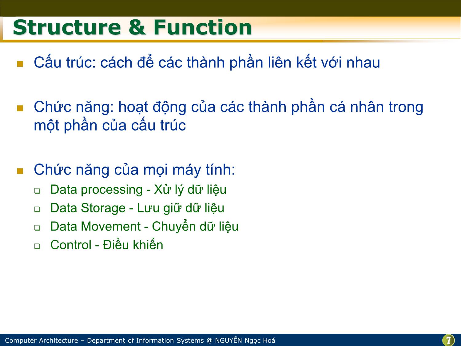 Bài giảng Kiến trúc máy tính - Chương: Nhập môn - Nguyễn Ngọc Hóa trang 7