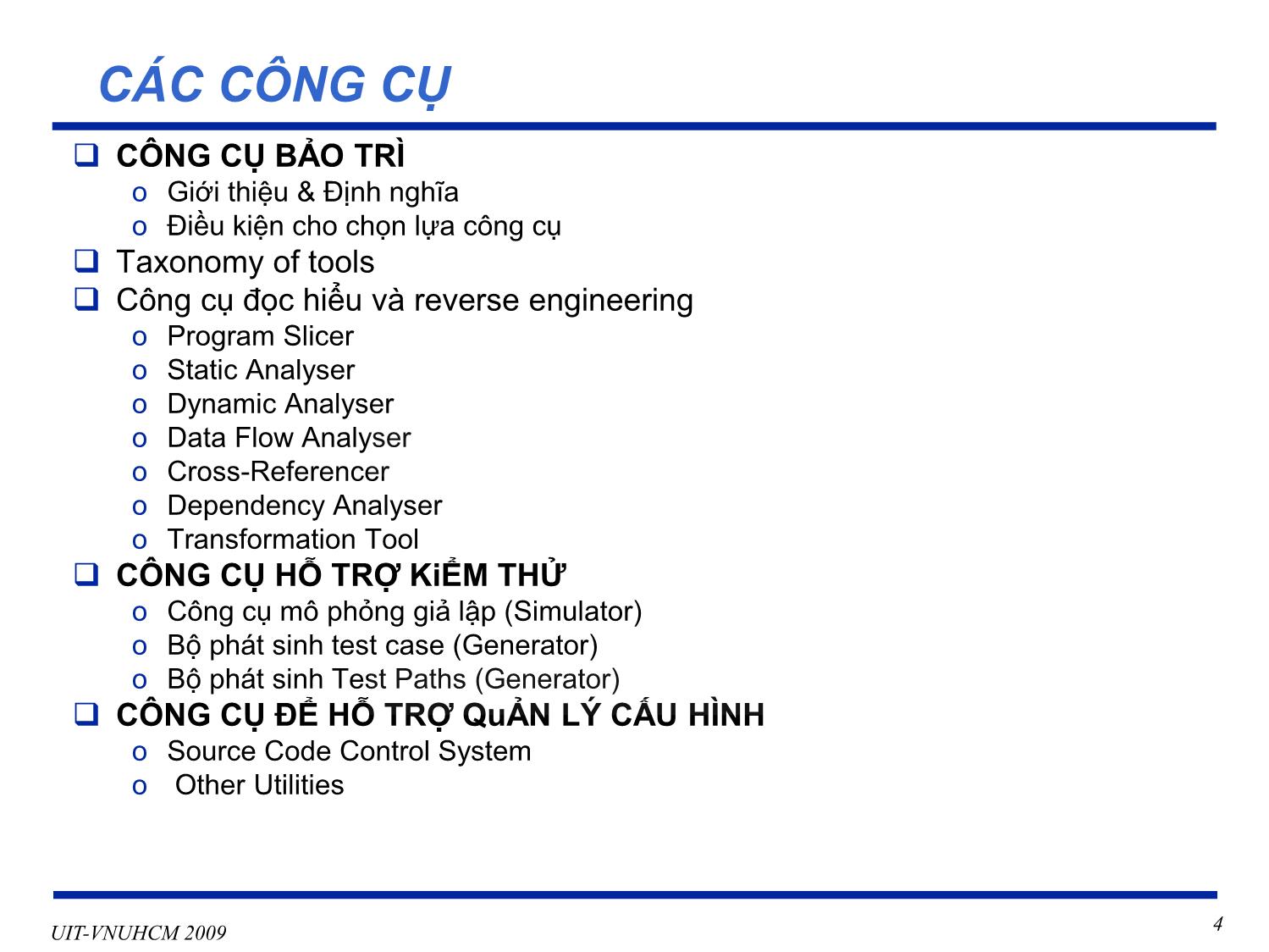 Bài giảng Phát triển vận hành bảo trì phần mềm - Chương 8: Các công cụ bảo trì - Nguyễn Thị Thanh Trúc trang 4