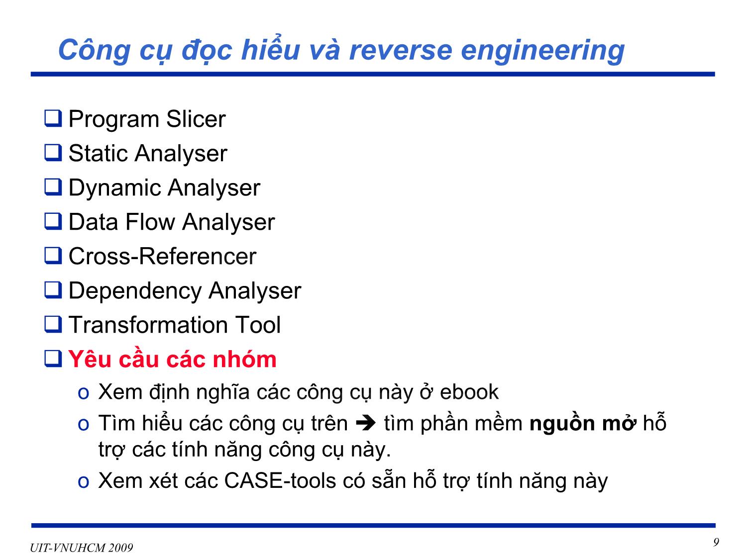 Bài giảng Phát triển vận hành bảo trì phần mềm - Chương 8: Các công cụ bảo trì - Nguyễn Thị Thanh Trúc trang 9
