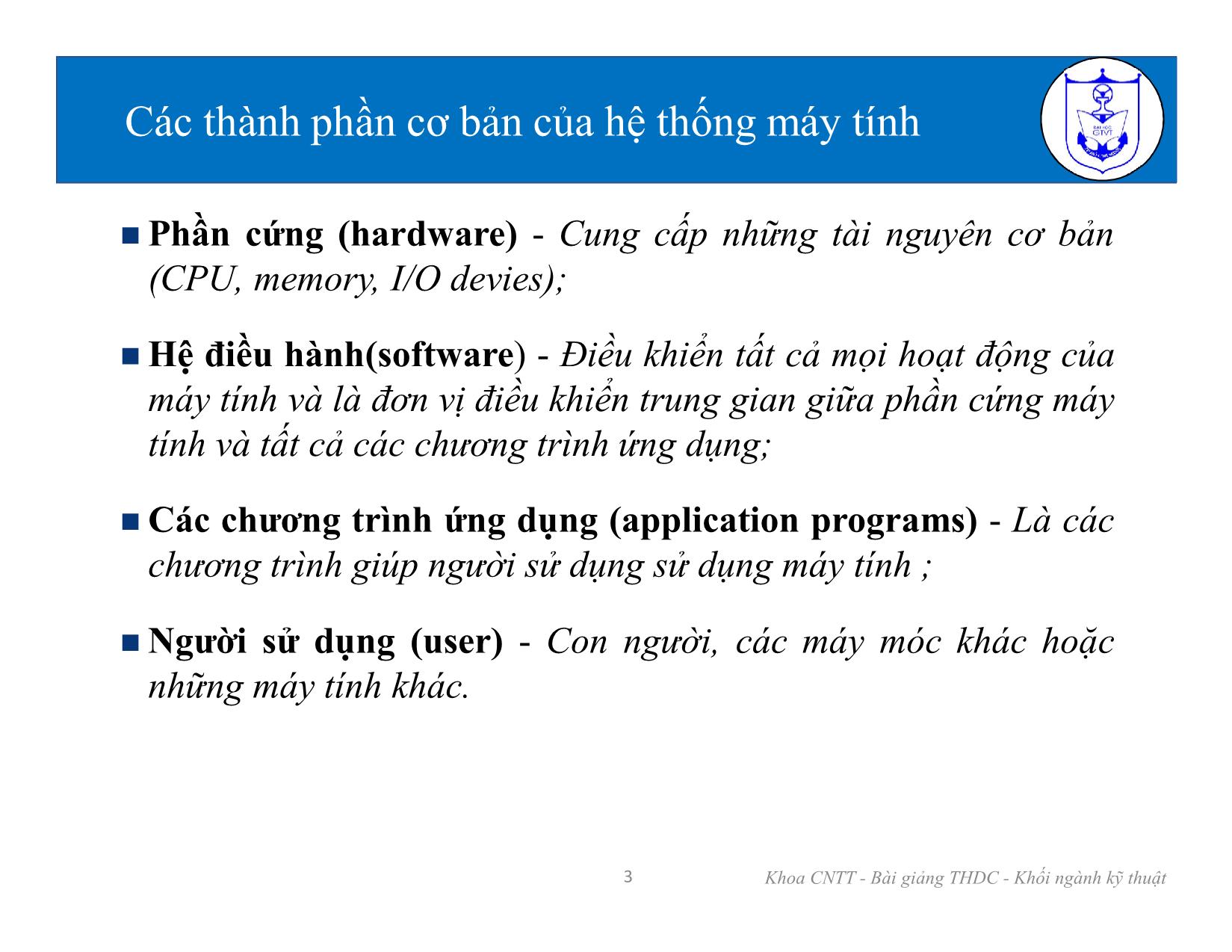 Bài giảng Kiến trúc máy tính (Phần 1) - Chương 2: Hệ điều hành và các chương trình tiện ích - Nguyễn Văn Huy trang 3