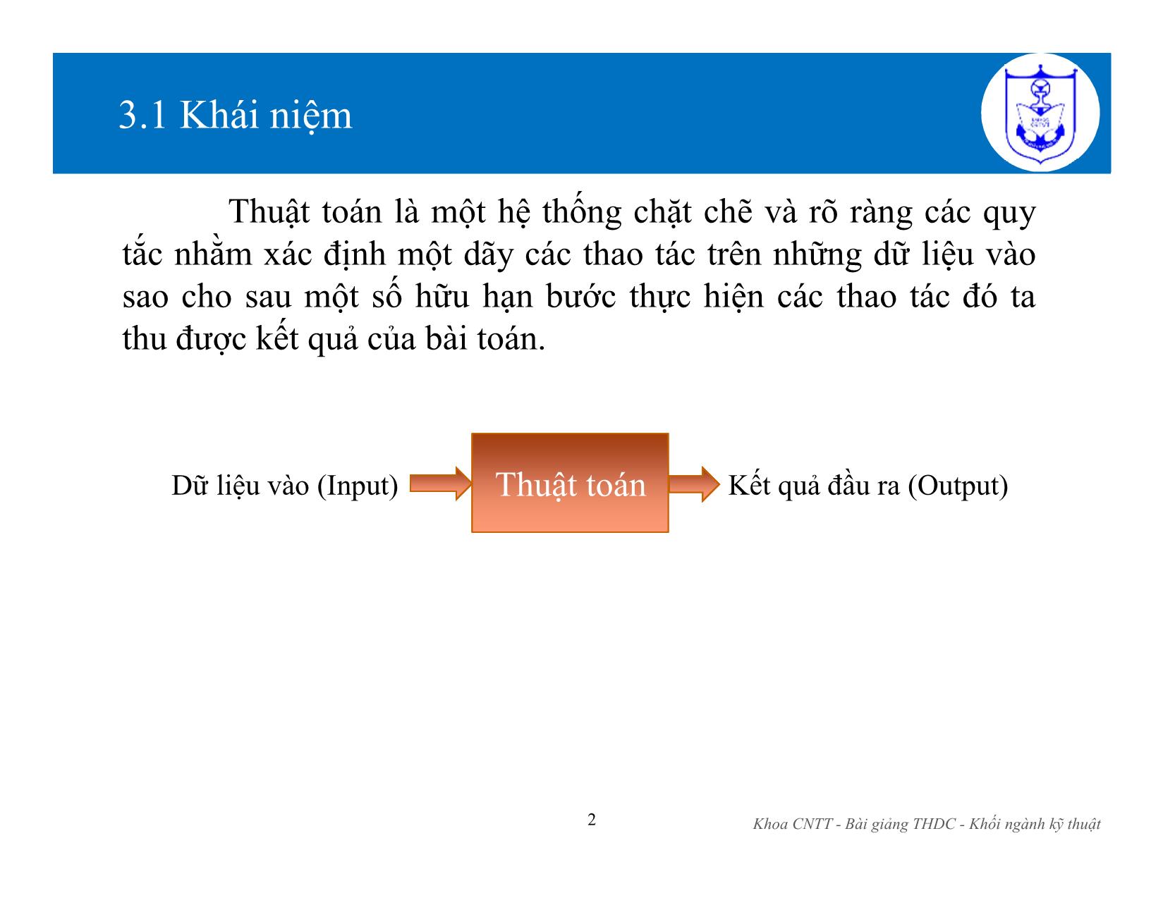 Bài giảng Kiến trúc máy tính (Phần 1) - Chương 3: Thuật toán - Nguyễn Văn Huy trang 2