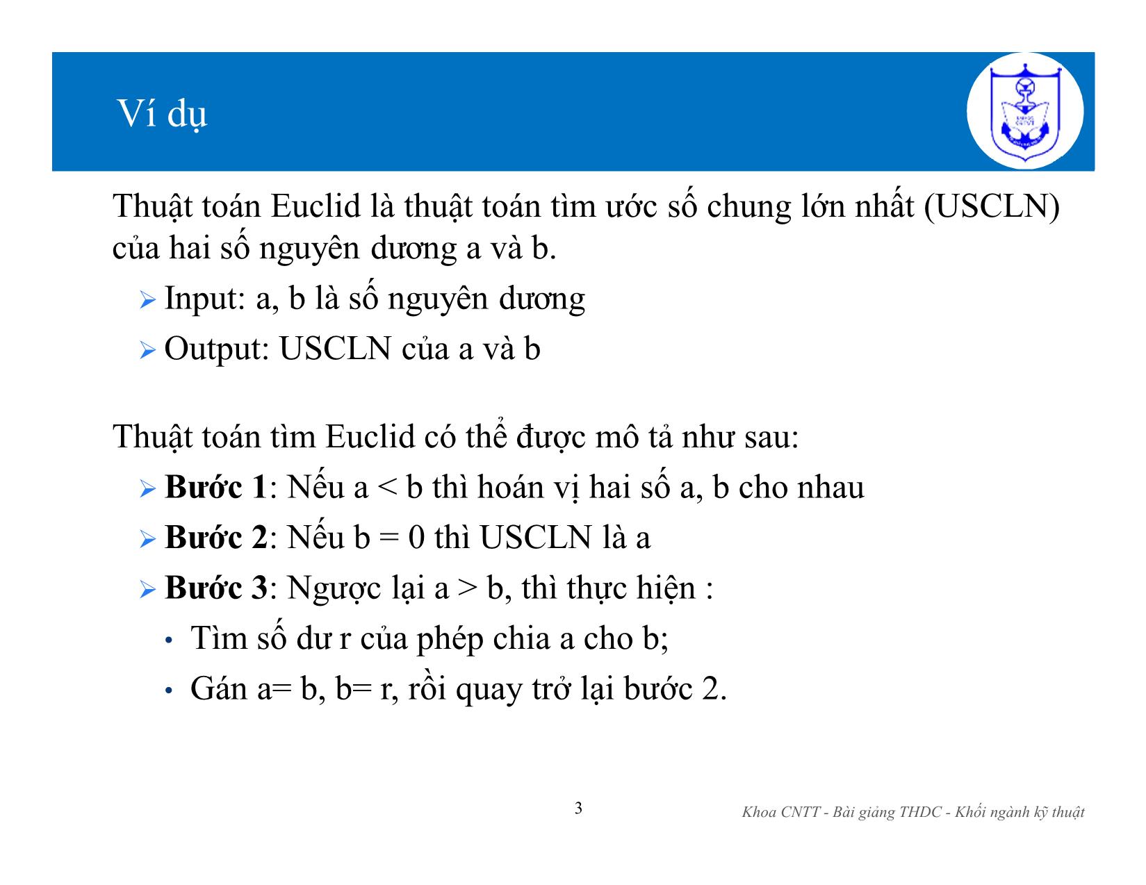 Bài giảng Kiến trúc máy tính (Phần 1) - Chương 3: Thuật toán - Nguyễn Văn Huy trang 3
