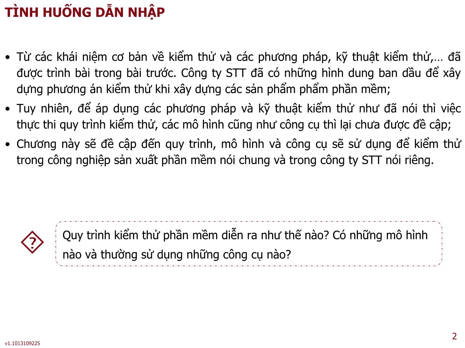 Bài giảng Công cụ kiểm thử phần mềm - Bài 3: Kiểm thử phần mềm trong công nghiệp - Trần Mạnh Thắng trang 2