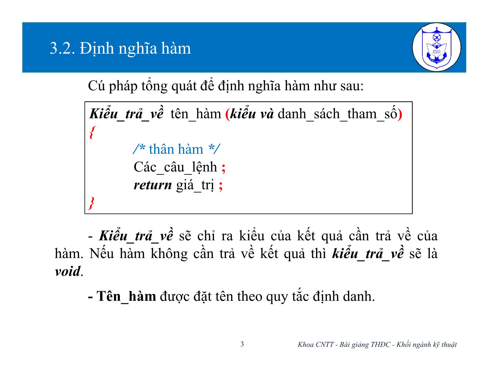 Bài giảng Kiến trúc máy tính (Phần 2) - Chương 3: Hàm và tổ chức chương trình - Nguyễn Văn Huy trang 3