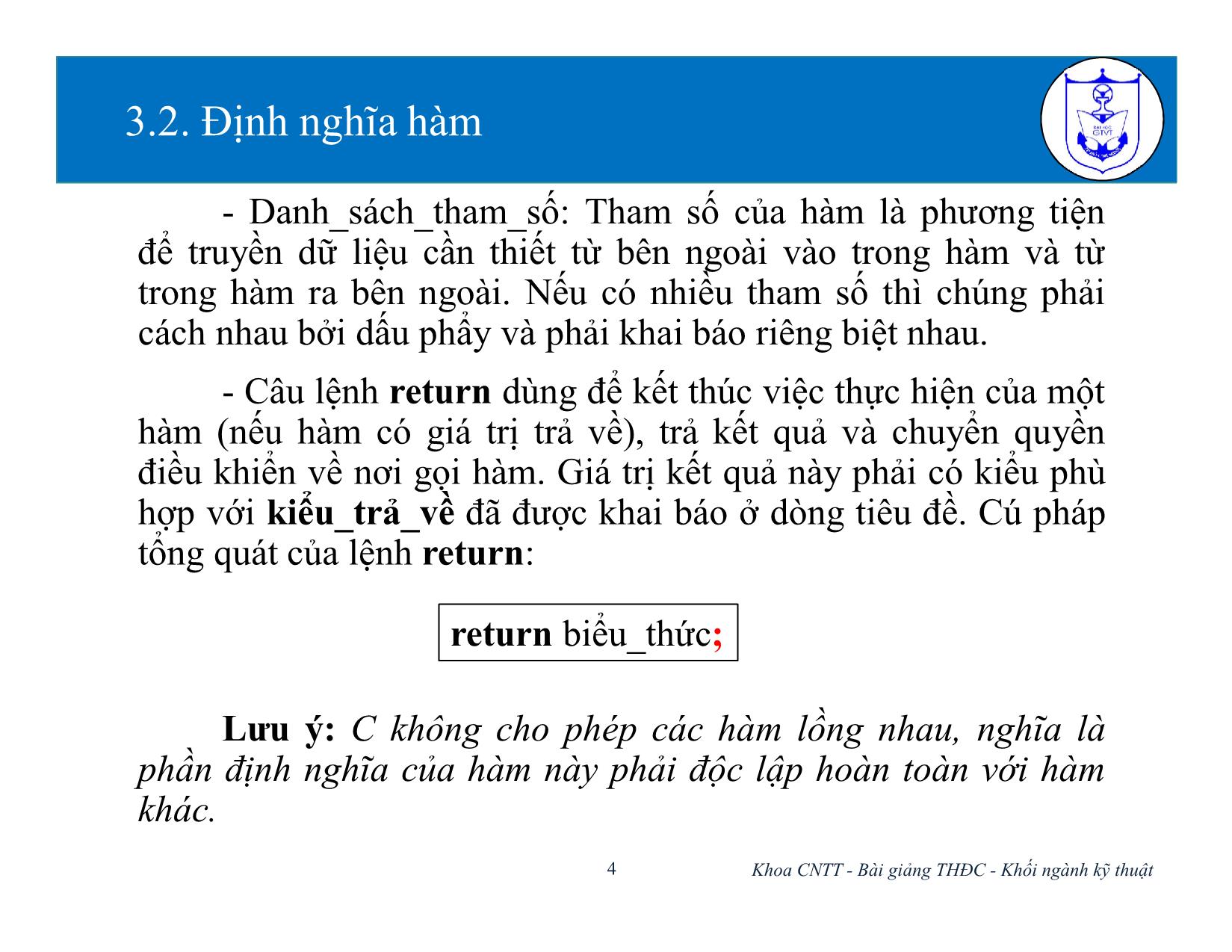 Bài giảng Kiến trúc máy tính (Phần 2) - Chương 3: Hàm và tổ chức chương trình - Nguyễn Văn Huy trang 4