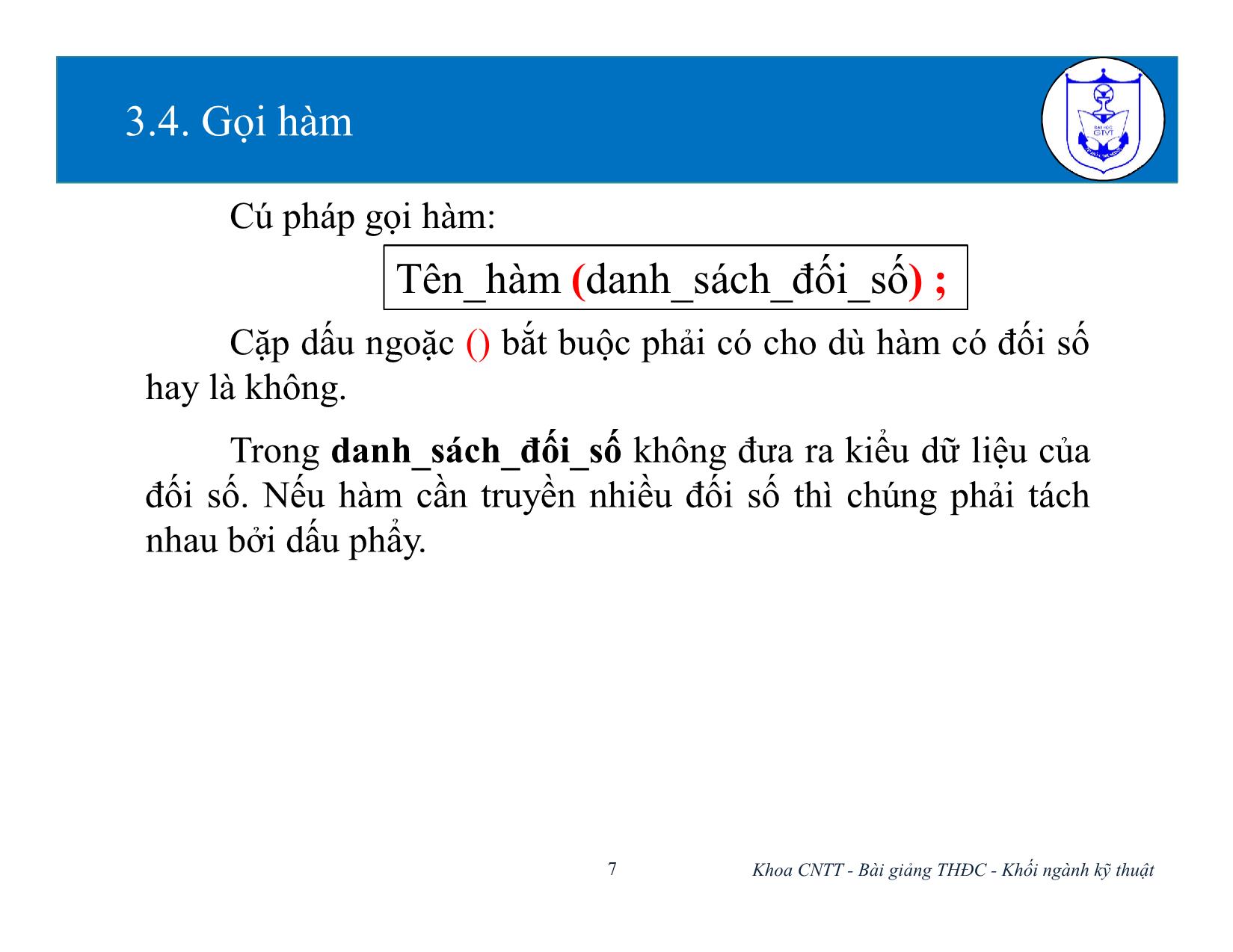 Bài giảng Kiến trúc máy tính (Phần 2) - Chương 3: Hàm và tổ chức chương trình - Nguyễn Văn Huy trang 7