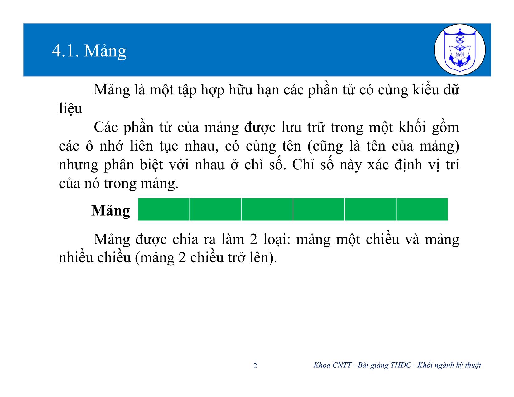 Bài giảng Kiến trúc máy tính (Phần 2) - Chương 4: Mảng và chuỗi - Nguyễn Văn Huy trang 2