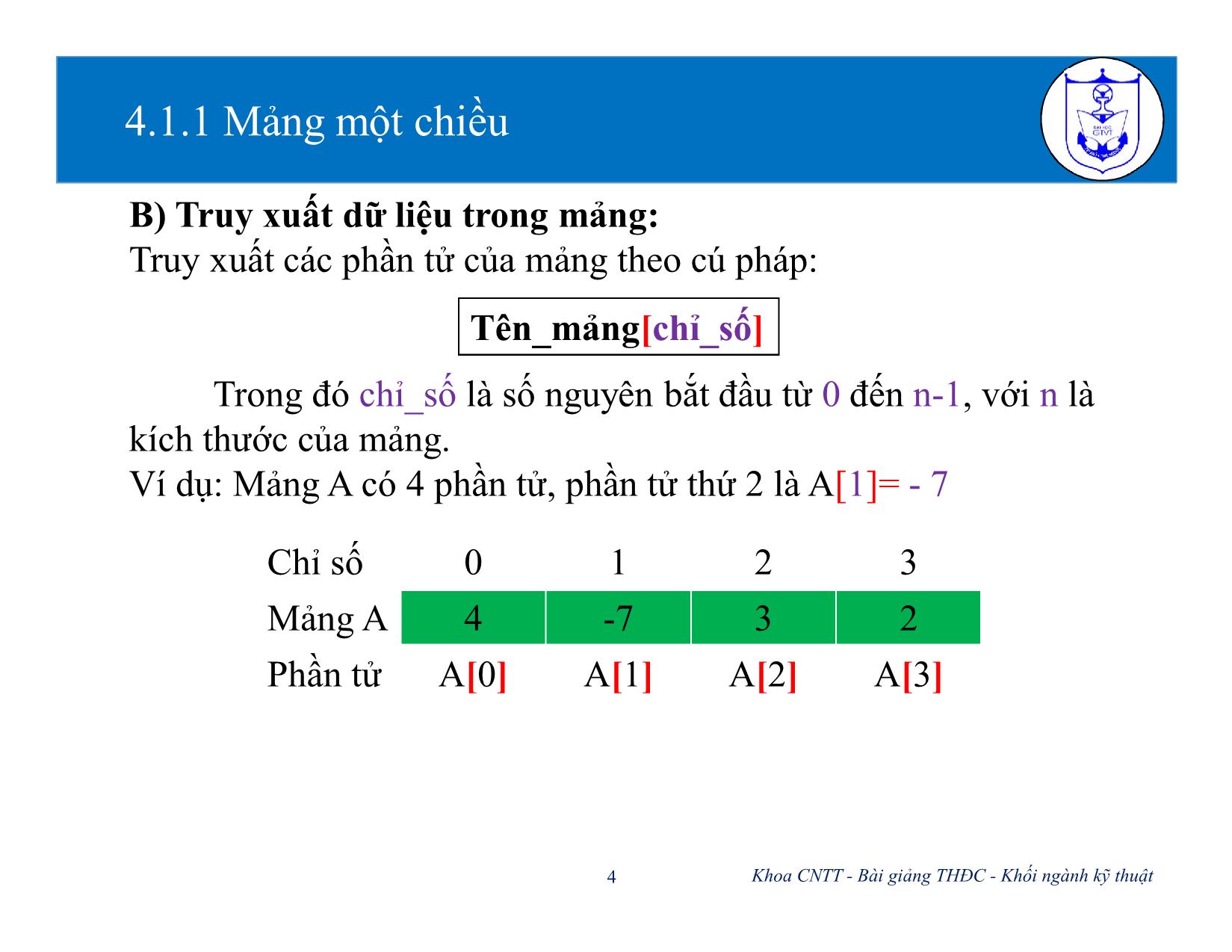 Bài giảng Kiến trúc máy tính (Phần 2) - Chương 4: Mảng và chuỗi - Nguyễn Văn Huy trang 4