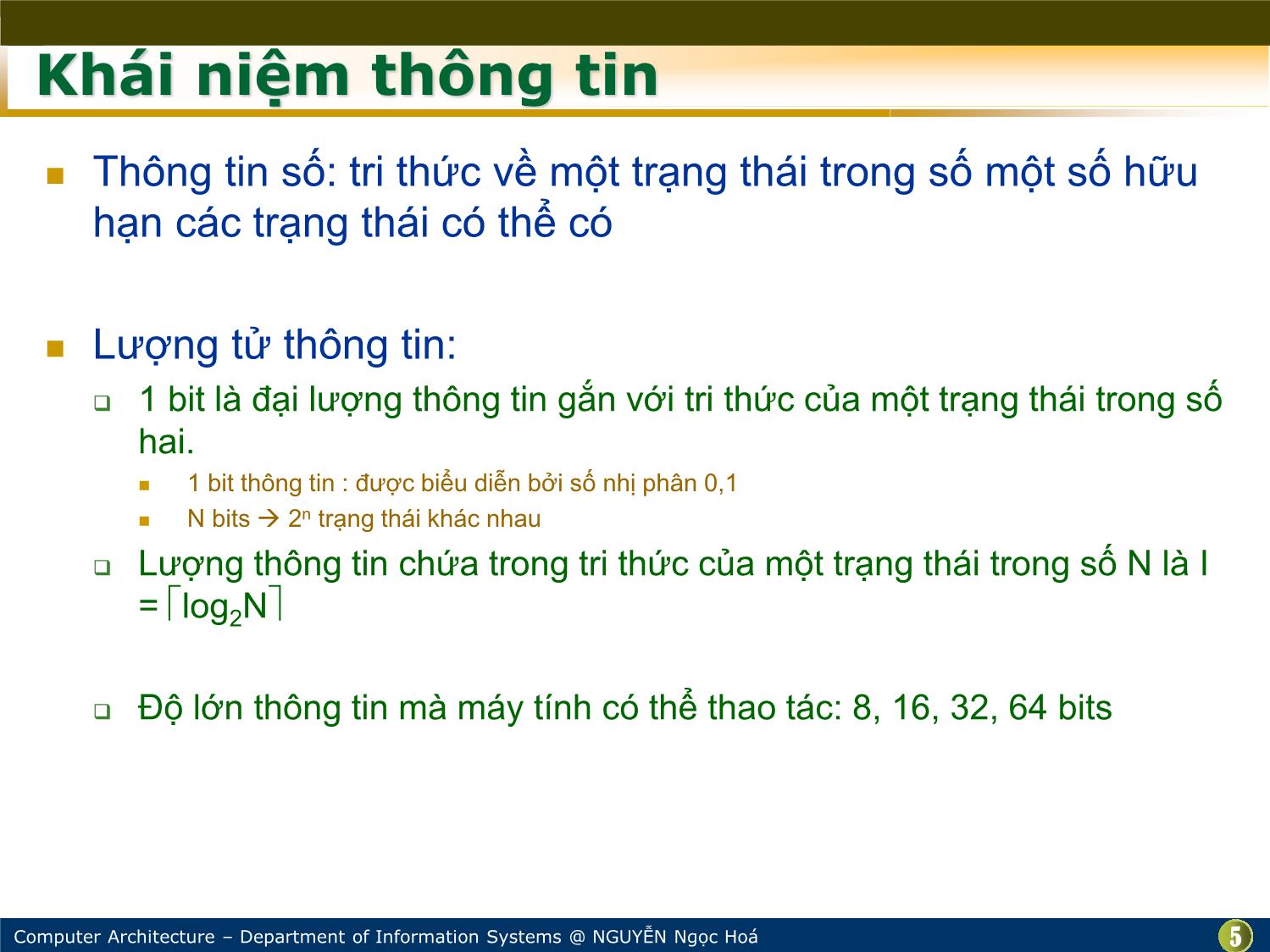 Bài giảng Kiến trúc máy tính - Chương: Số học máy tính - Nguyễn Ngọc Hóa trang 5