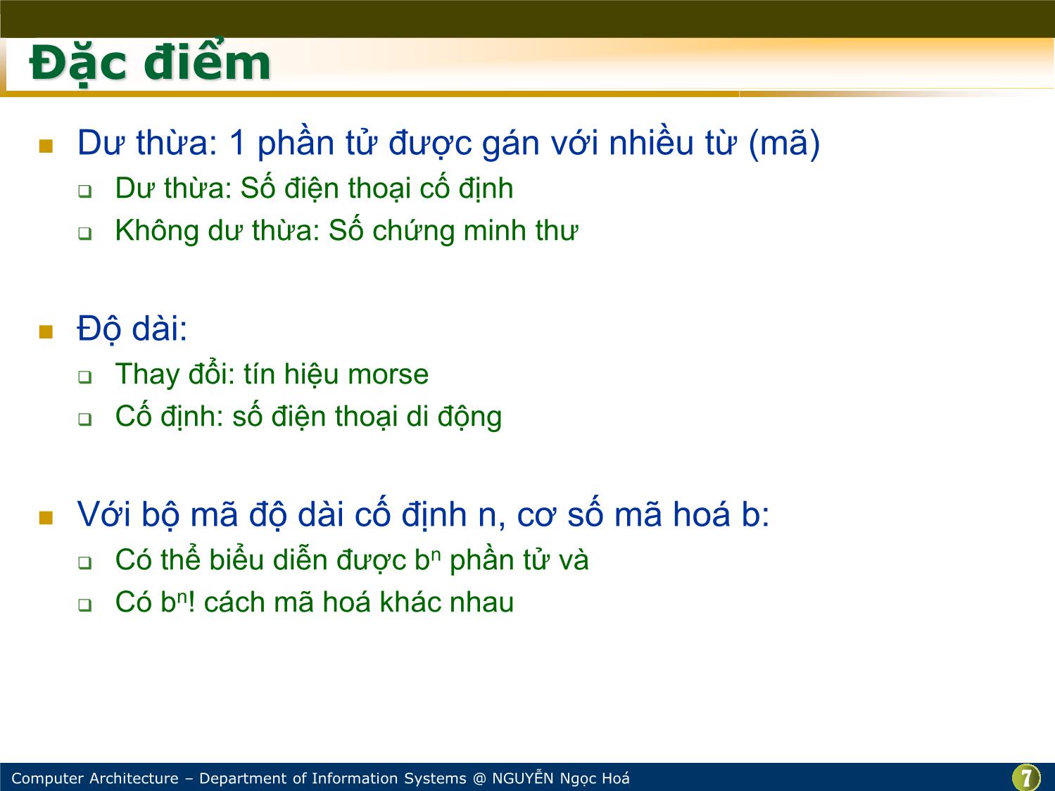 Bài giảng Kiến trúc máy tính - Chương: Số học máy tính - Nguyễn Ngọc Hóa trang 7