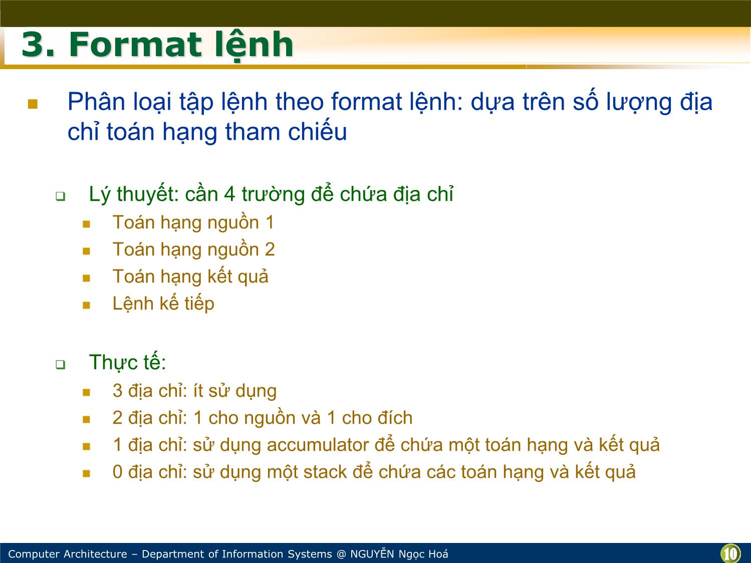 Bài giảng Kiến trúc máy tính - Chương: Tập lệnh - Nguyễn Ngọc Hóa trang 10