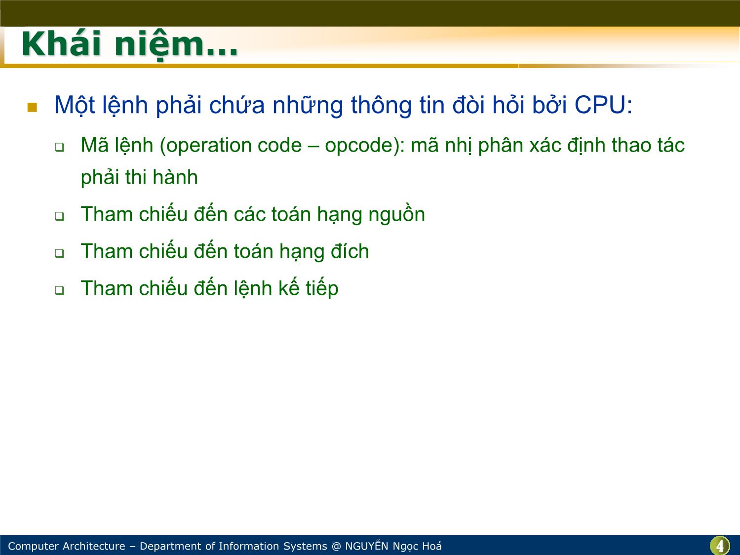 Bài giảng Kiến trúc máy tính - Chương: Tập lệnh - Nguyễn Ngọc Hóa trang 4