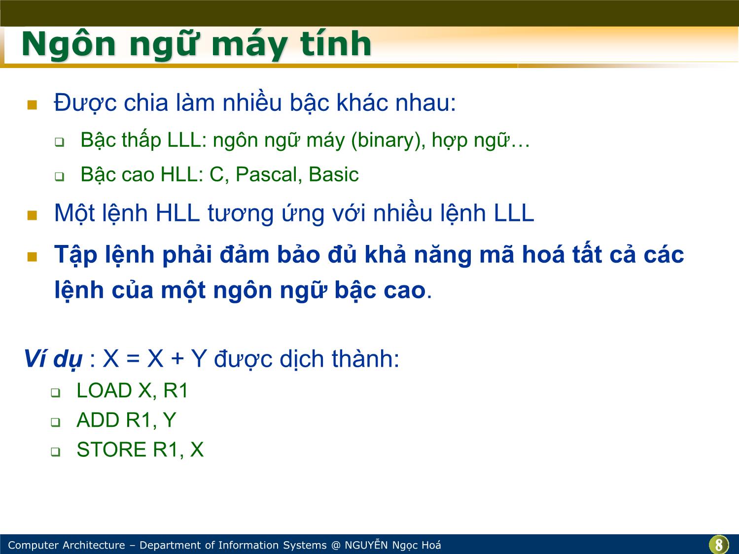 Bài giảng Kiến trúc máy tính - Chương: Tập lệnh - Nguyễn Ngọc Hóa trang 8