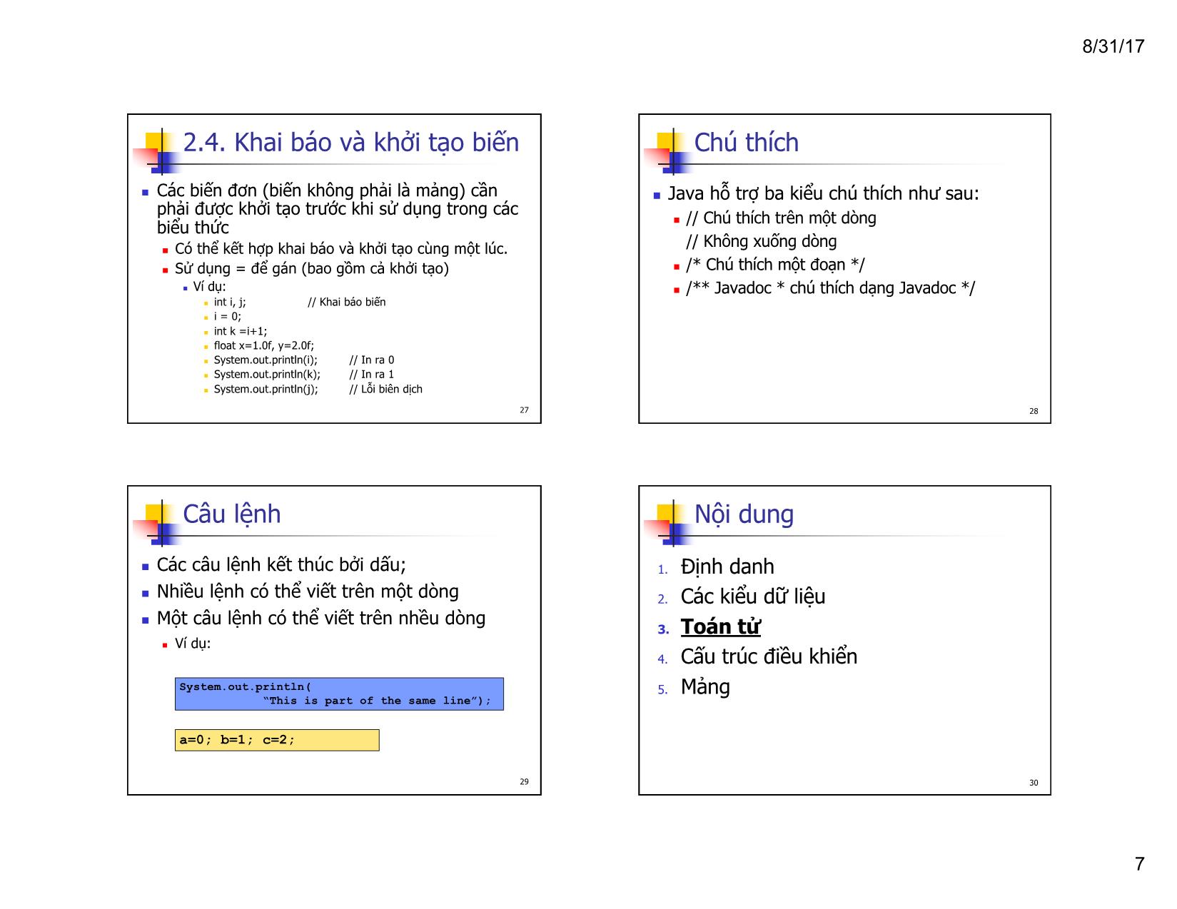 Bài giảng Lập trình hướng đối tượng - Chương 2: Cú pháp Java cơ bản trang 7