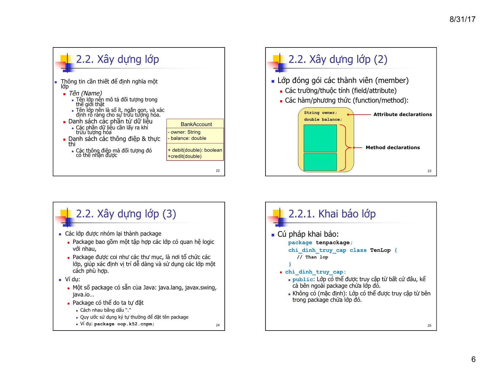 Bài giảng Lập trình hướng đối tượng - Chương 3: Đóng gói và xây dựng lớp, tạo và sử dụng đối tượng trang 6