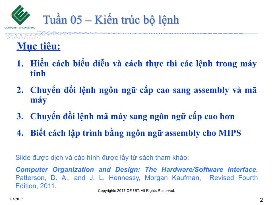 Bài giảng Kiến trúc máy tính - Tuần 5: Kiến trúc bộ lệnh (Tiếp theo) trang 2