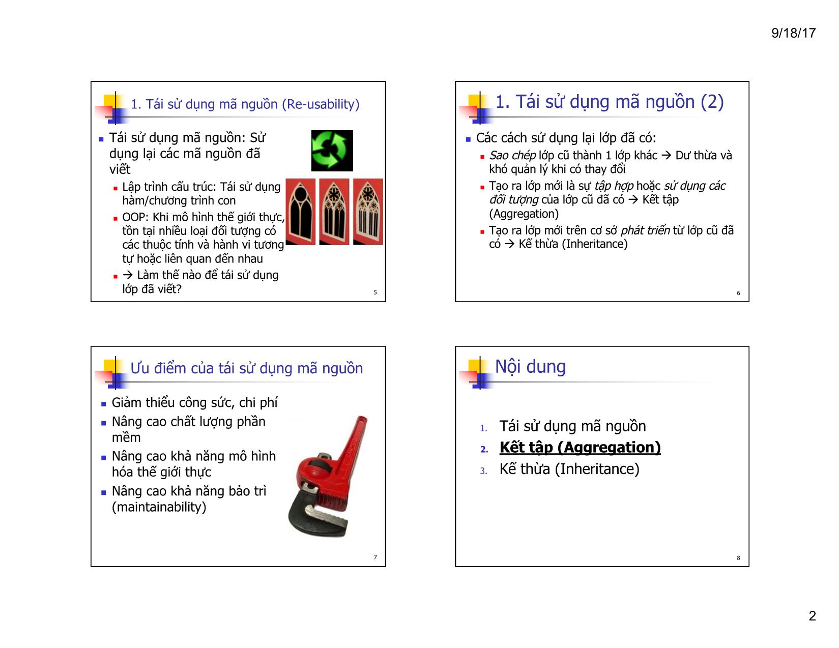 Bài giảng Lập trình hướng đối tượng - Chương 5: Kết tập và kế thừa trang 2