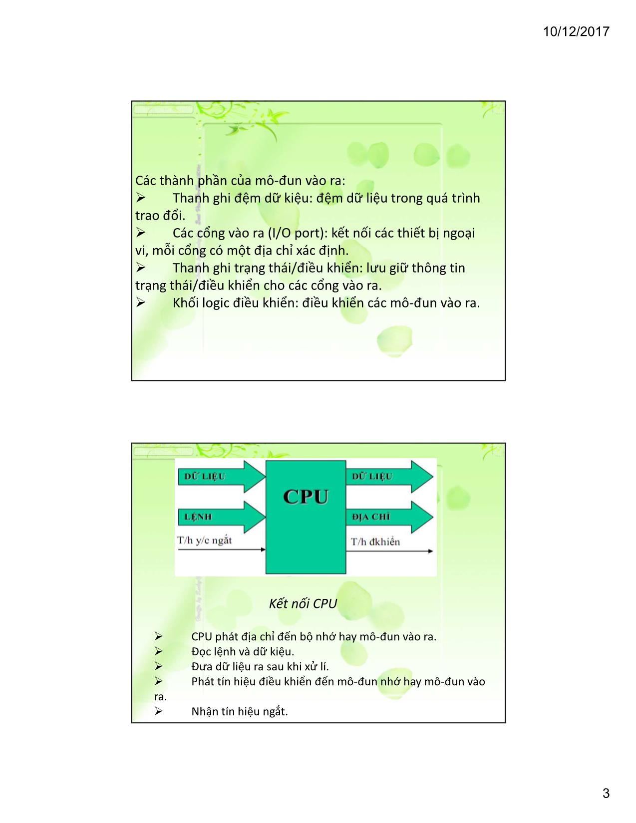 Bài giảng Kiến trúc máy tính & Hợp ngữ - Chương 8: Giao diện bộ xử lý với I/O trang 3