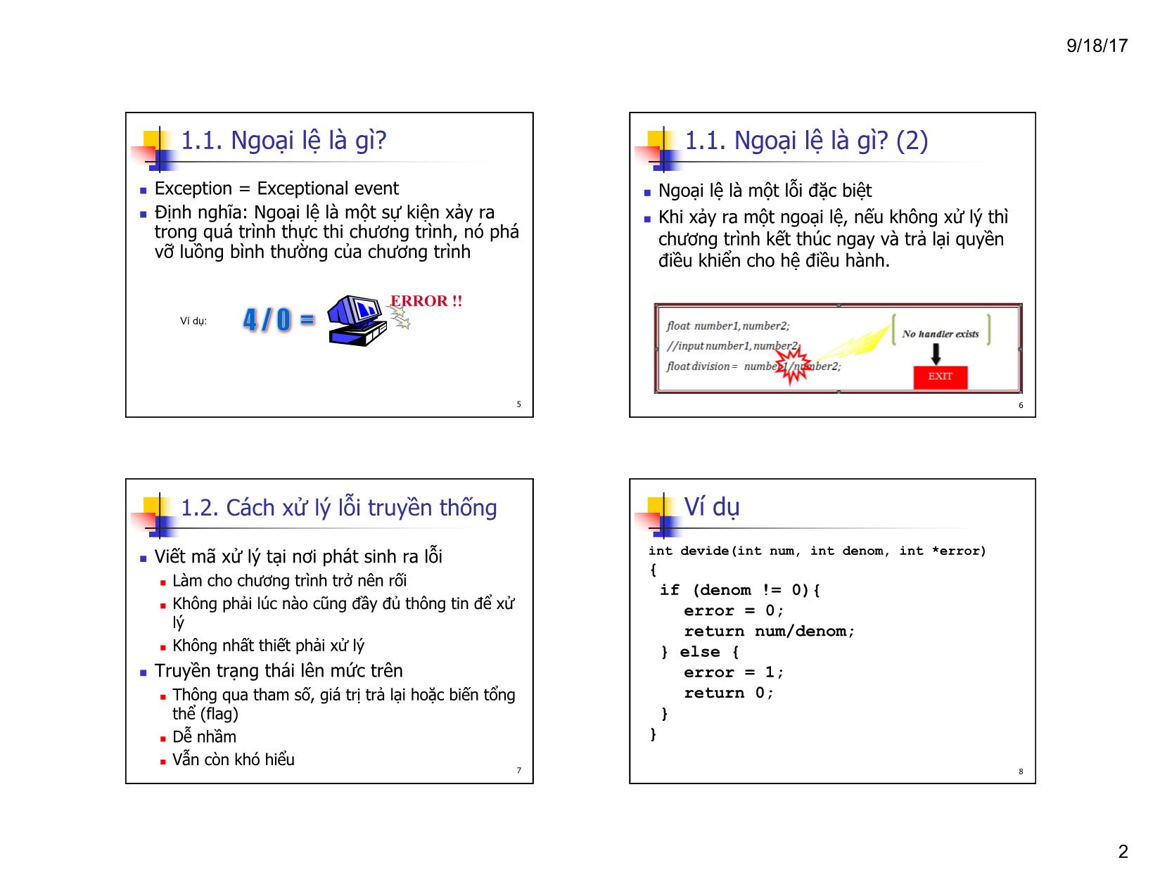 Bài giảng Lập trình hướng đối tượng - Chương 8: Ngoại lệ và xử lý ngoại lệ trang 2