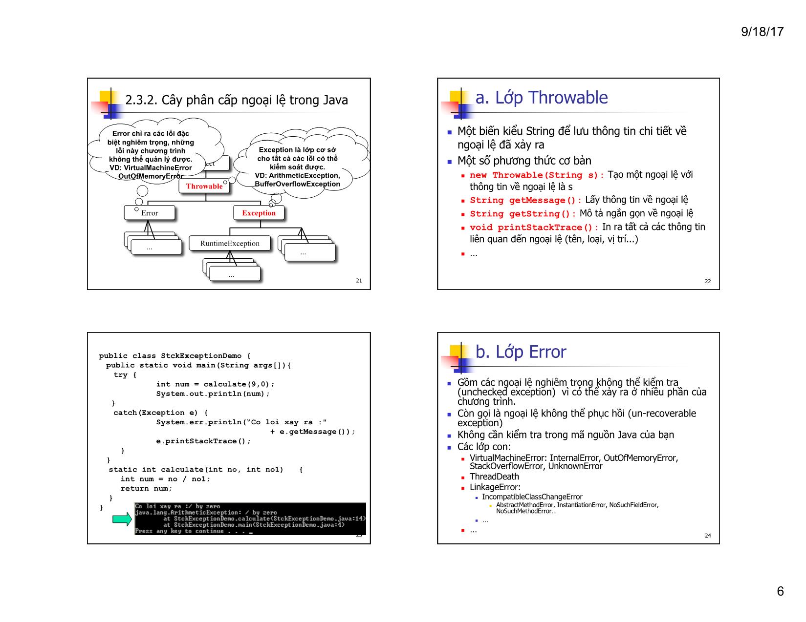 Bài giảng Lập trình hướng đối tượng - Chương 8: Ngoại lệ và xử lý ngoại lệ trang 6
