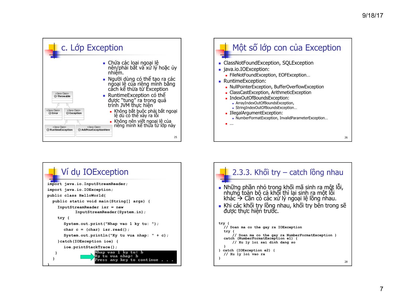 Bài giảng Lập trình hướng đối tượng - Chương 8: Ngoại lệ và xử lý ngoại lệ trang 7