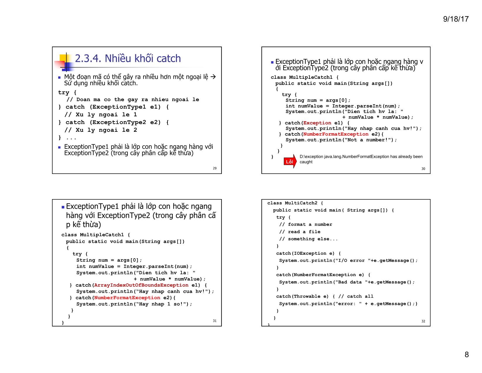 Bài giảng Lập trình hướng đối tượng - Chương 8: Ngoại lệ và xử lý ngoại lệ trang 8