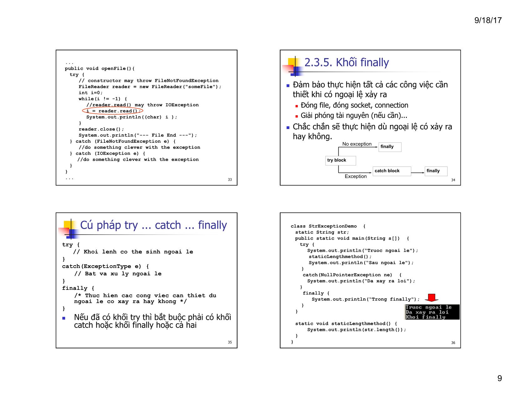 Bài giảng Lập trình hướng đối tượng - Chương 8: Ngoại lệ và xử lý ngoại lệ trang 9