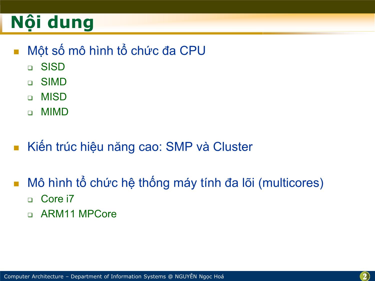 Bài giảng Kiến trúc máy tính - Chương: Xử lý song song và đa lõi - Nguyễn Ngọc Hóa trang 2