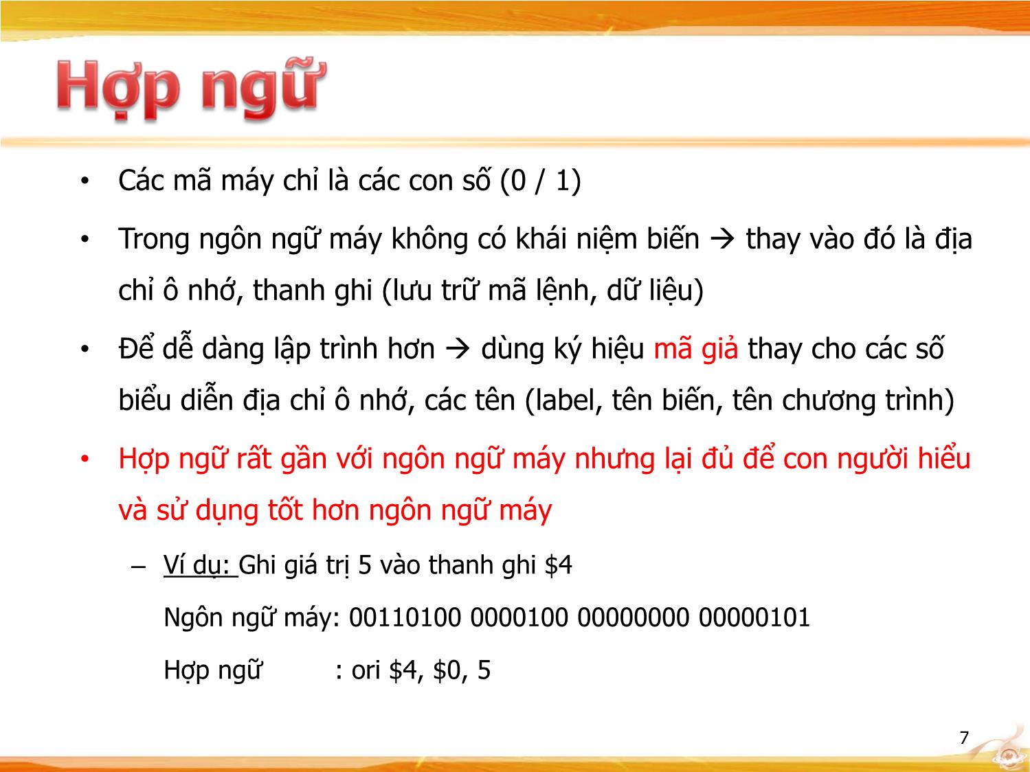 Bài giảng Kiến trúc máy tính - Chương: Giới thiệu hợp ngữ trang 7