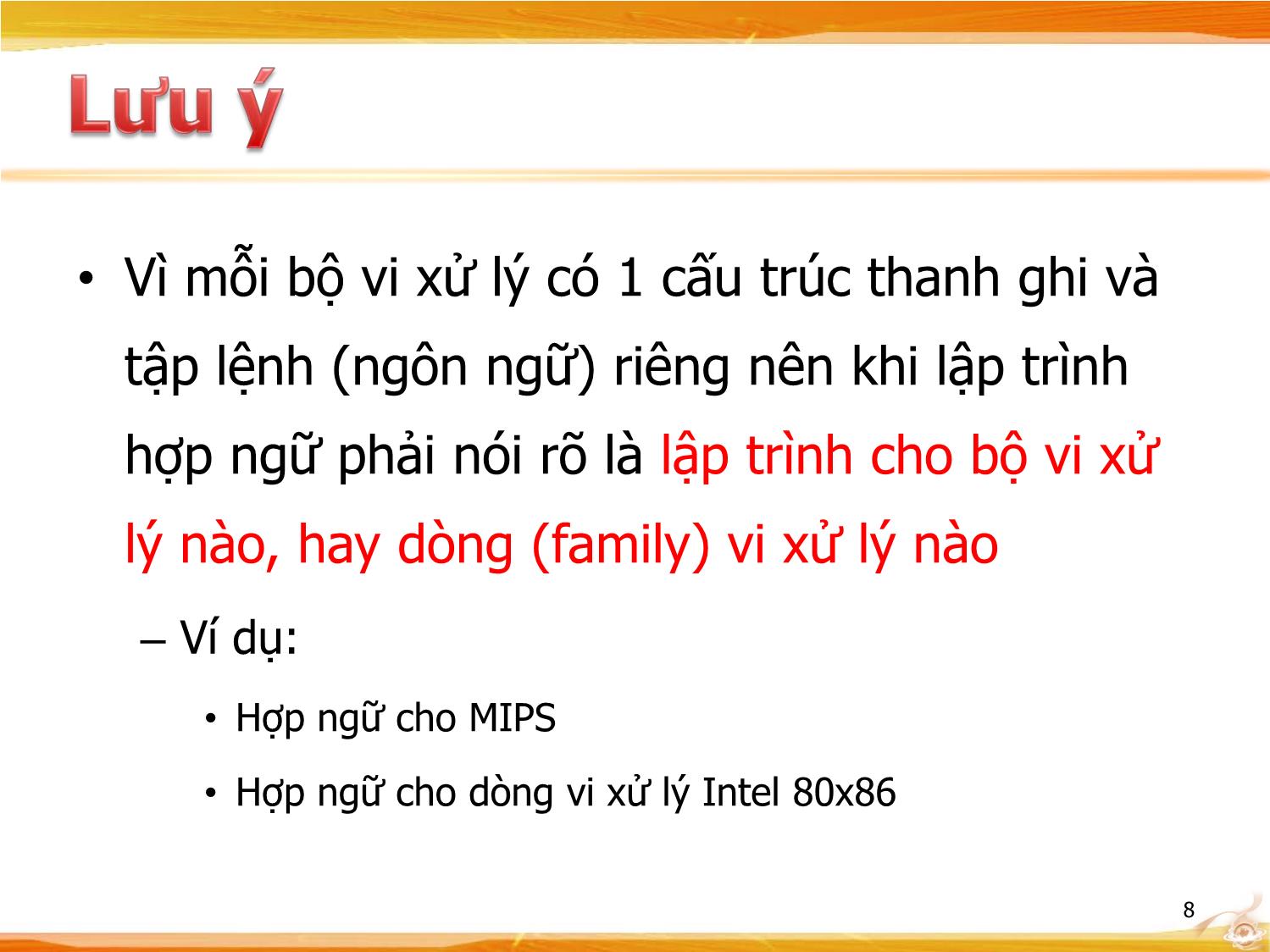 Bài giảng Kiến trúc máy tính - Chương: Giới thiệu hợp ngữ trang 8