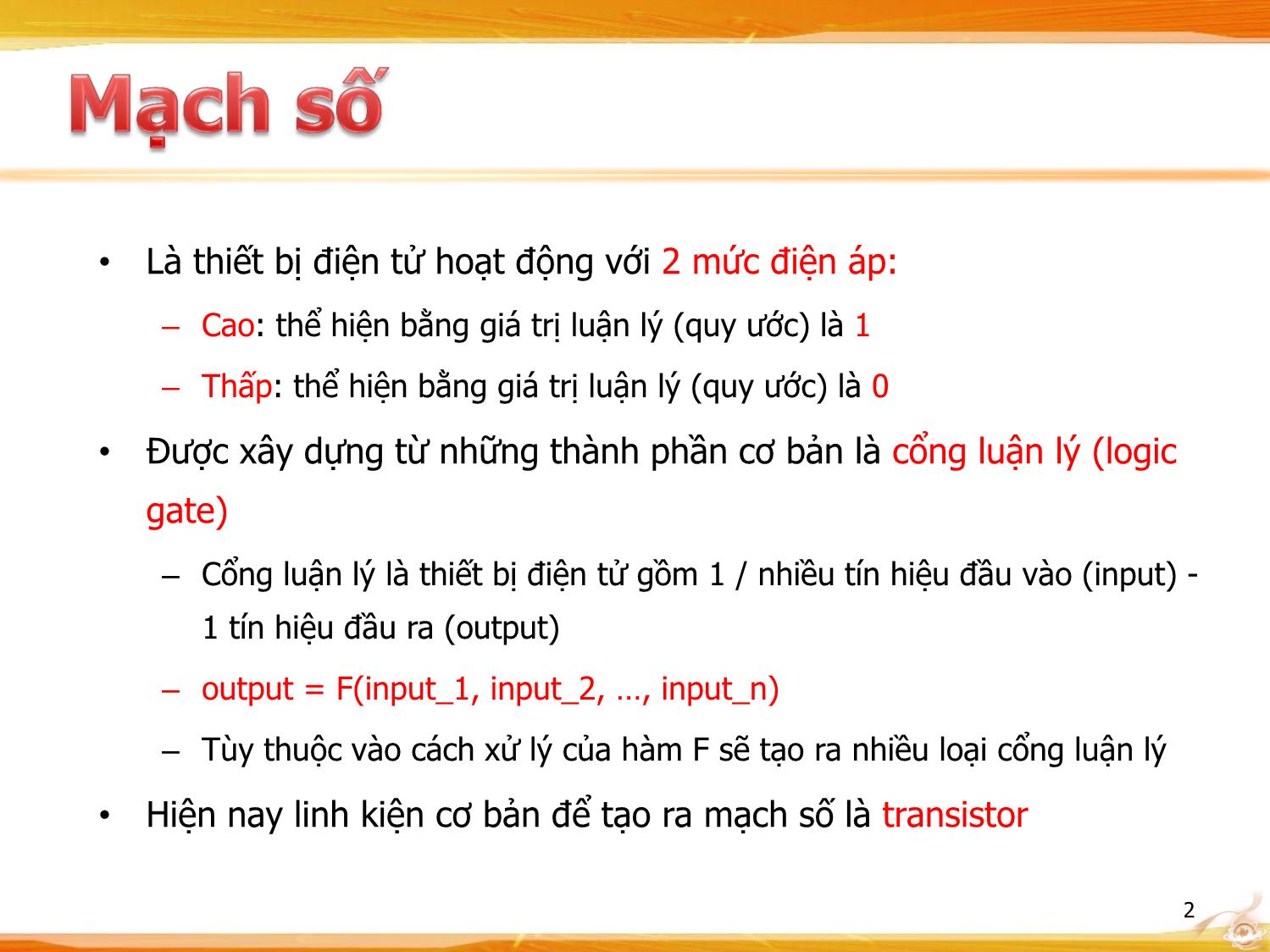 Bài giảng Kiến trúc máy tính - Chương: Mạch logic trang 2